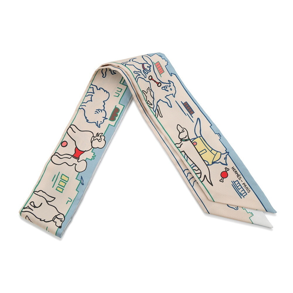 Hermes scarf muffler twilly Parisian dogs Les Chiens Parisiens silk HERMES 20...